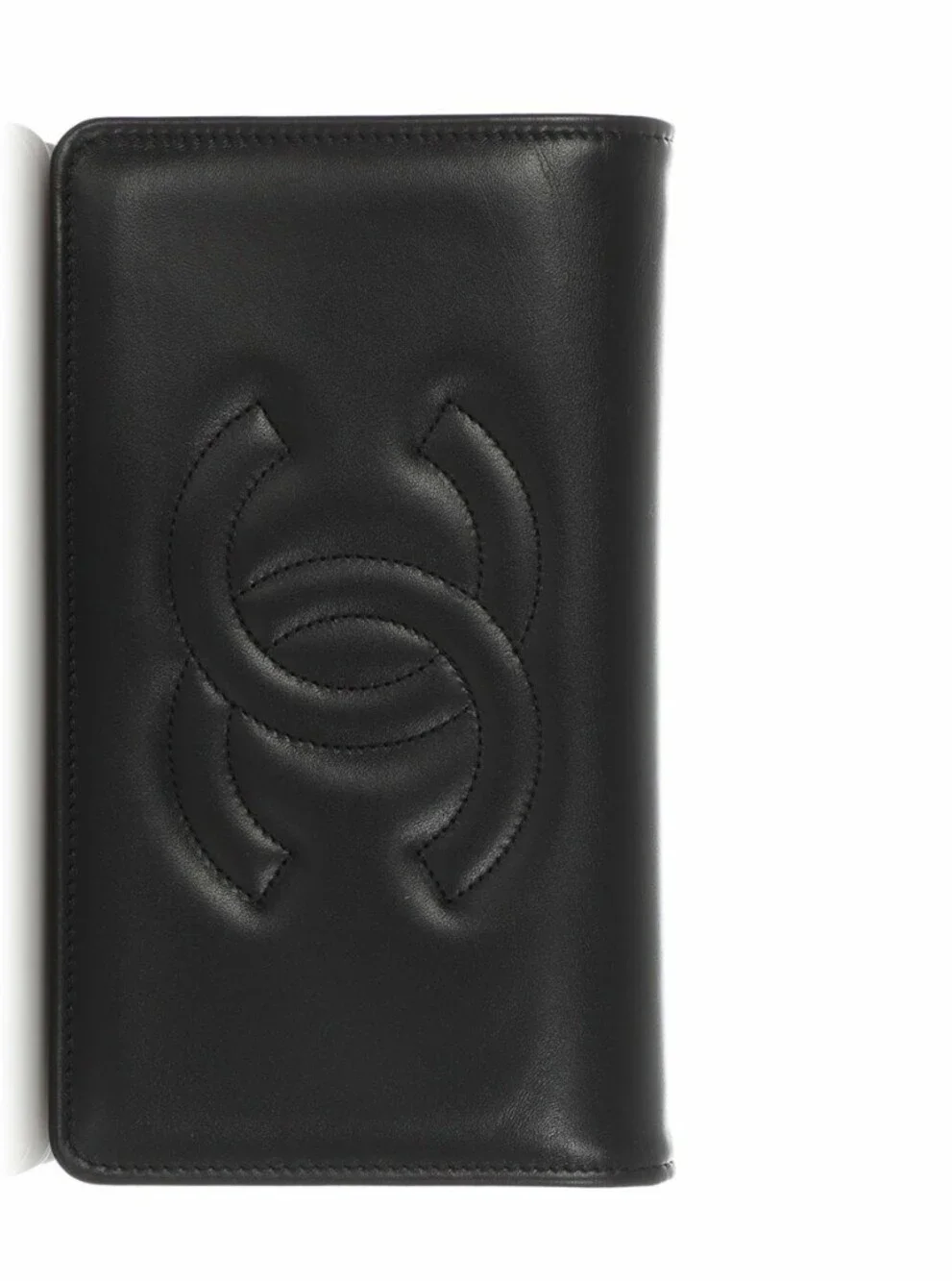 Vintage Chanel Black Leather Bi-Fold Wallet Interlocking CC Logo Magnetic Close